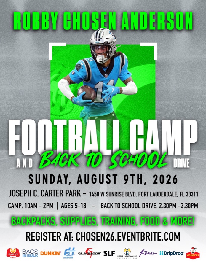 Robby Chosen Anderson Football Camp and Back to School Drive flyer