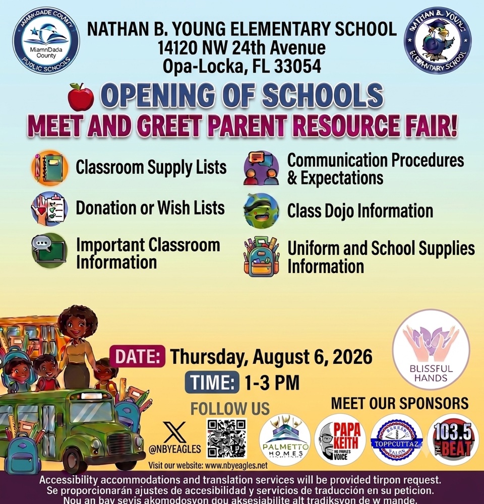 Nathan B. Young Elementary School Opening of Schools Meet and Greet Parent Resource Fair flyer