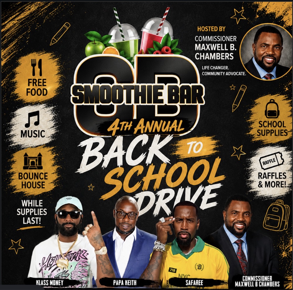 4th Annual Smoothie Bar Back to School Drive flyer